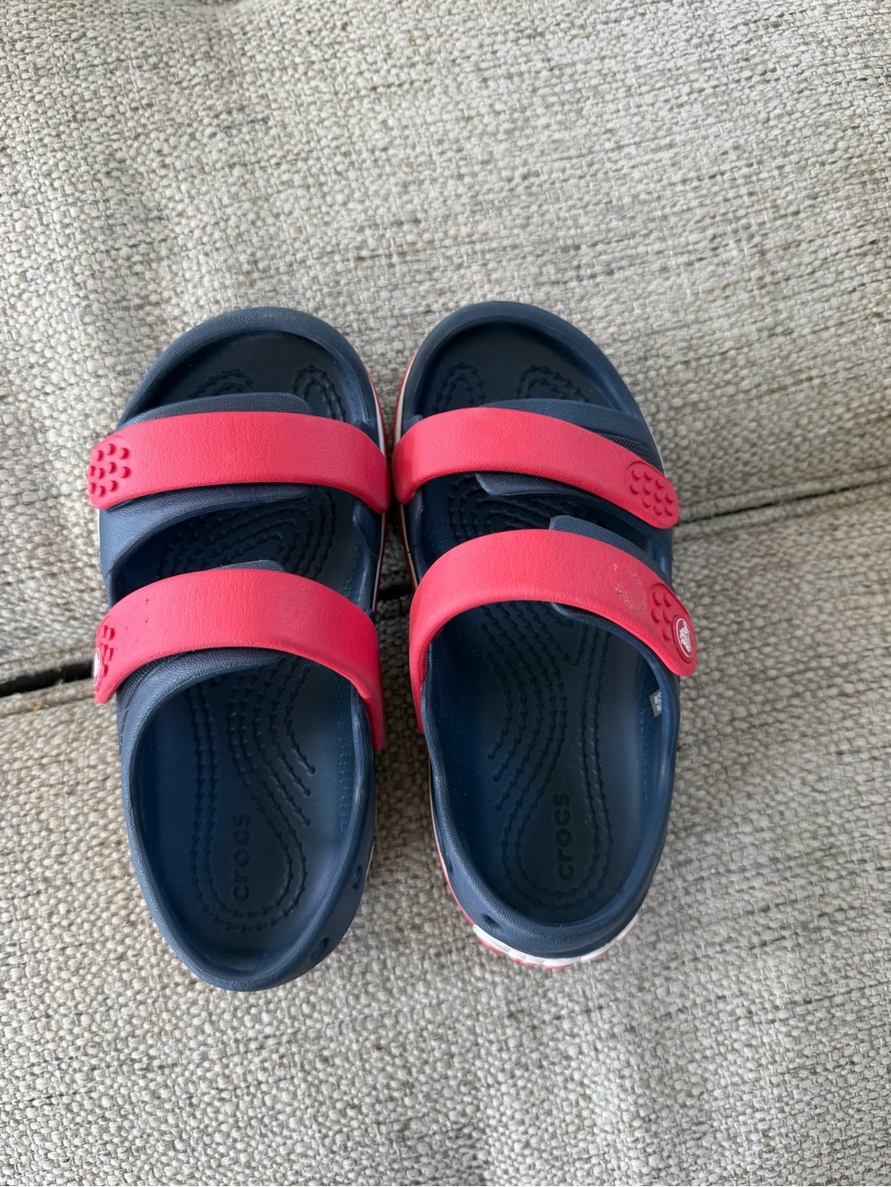 CROCS Kids Navy and Red Double-Strap Sandals